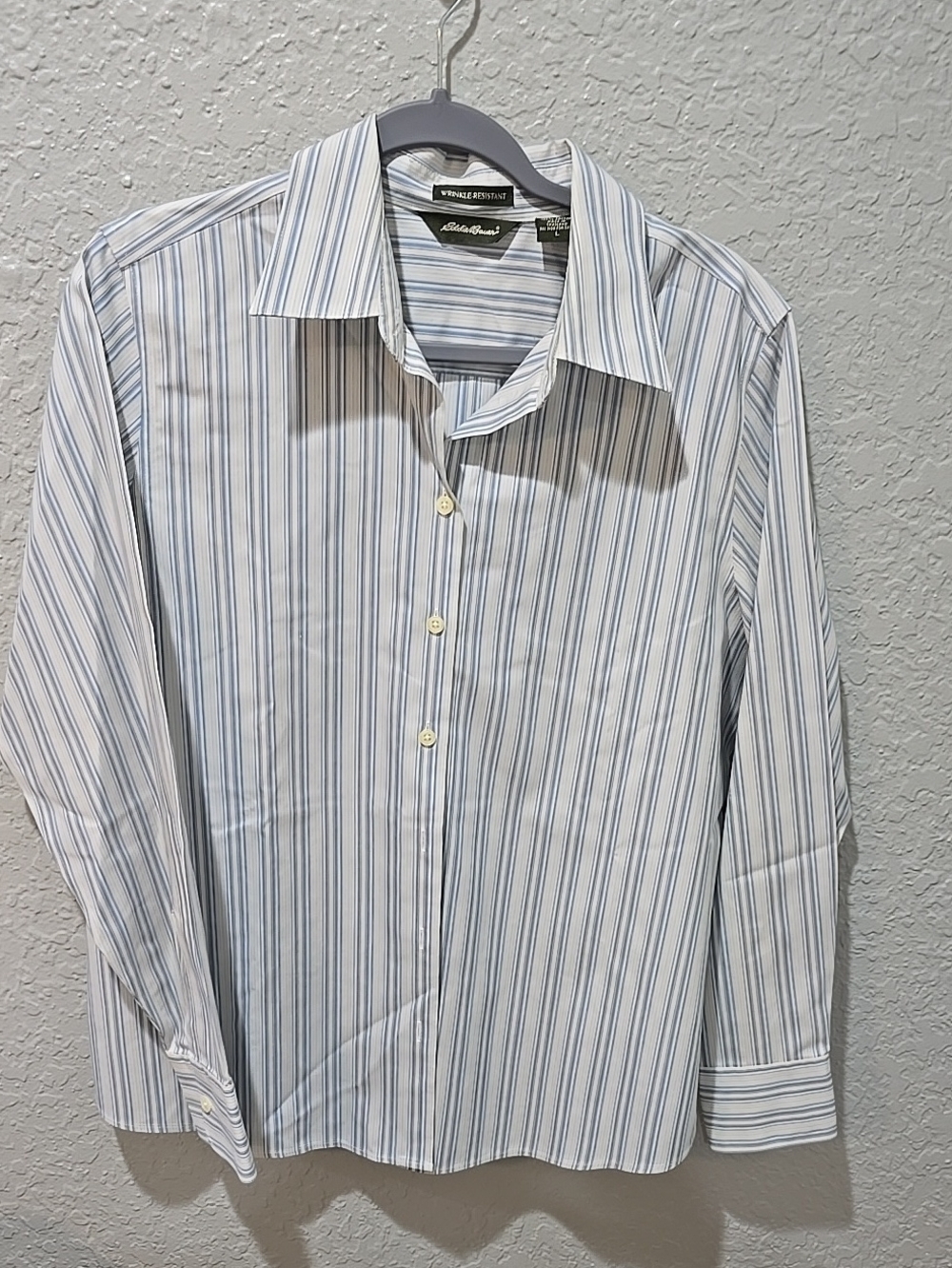 Eddie Bauer White Dress Shirt with Blue Stripe